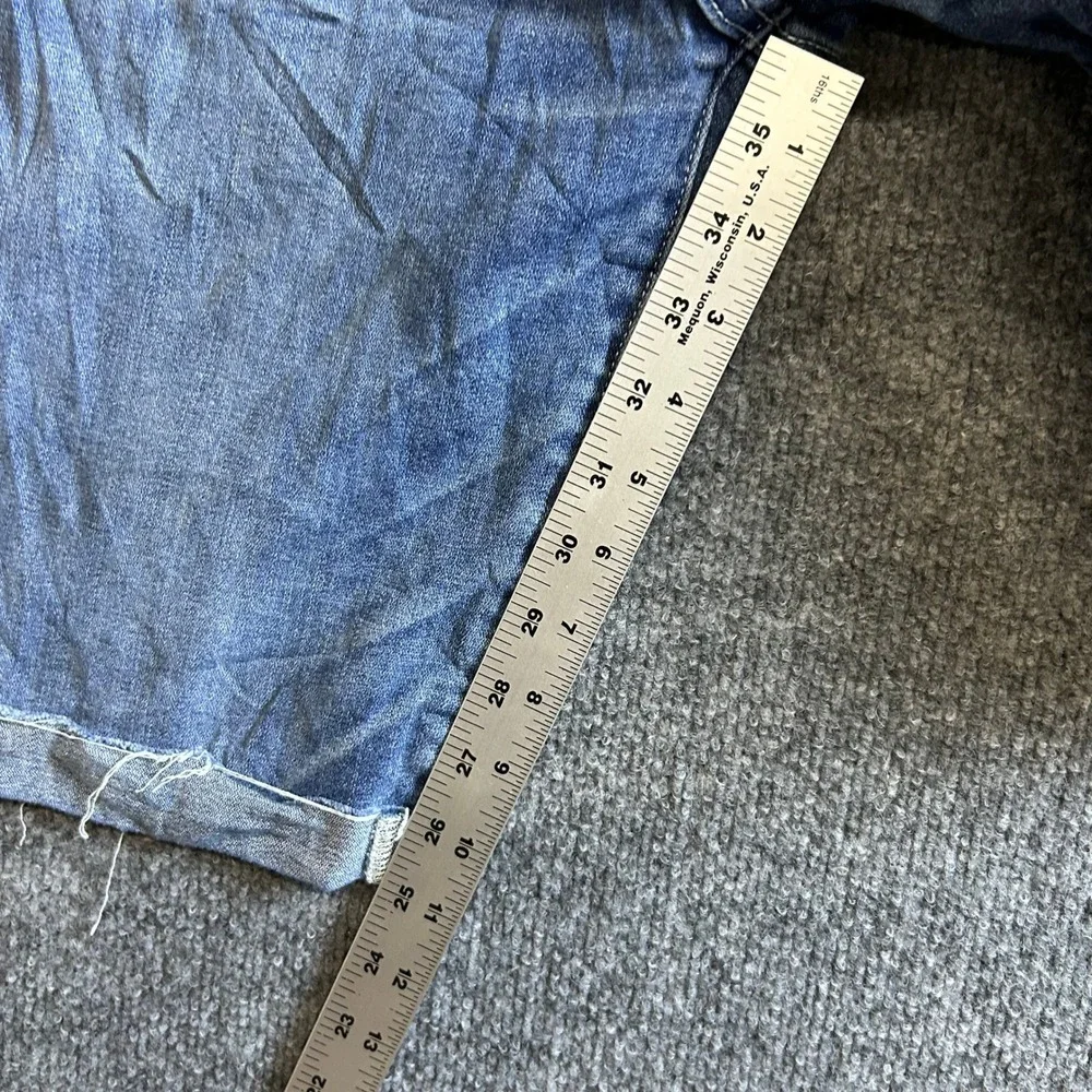 American Eagle Shorts Womens Size 12 Long Blue Super Stretch Denim Raw Hem